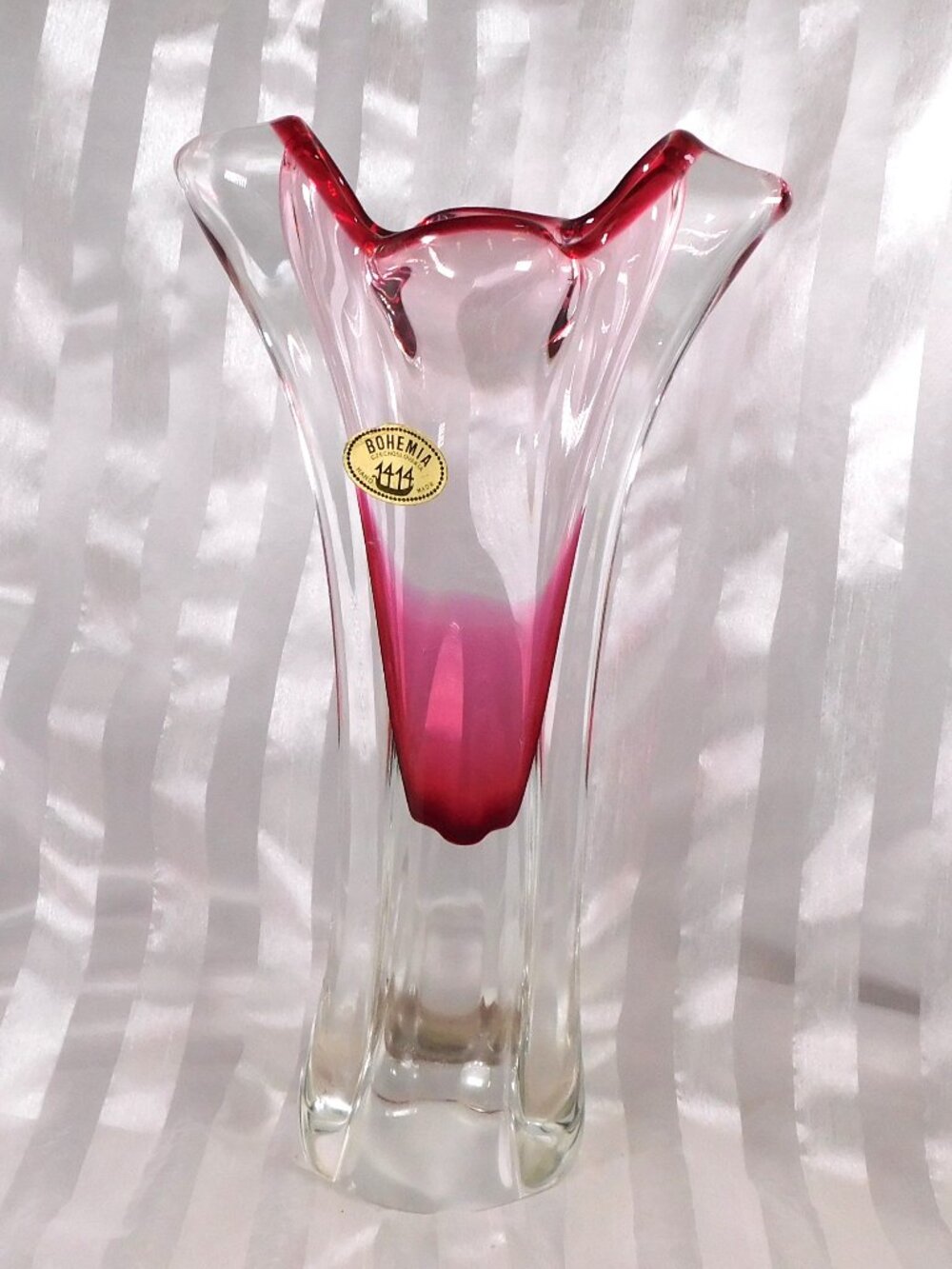Pink Cased in Clear Bohemia Art Glass Vase # 26352